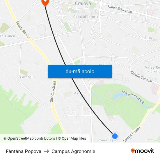 Harta de Fântâna Popova către Campus Agronomie