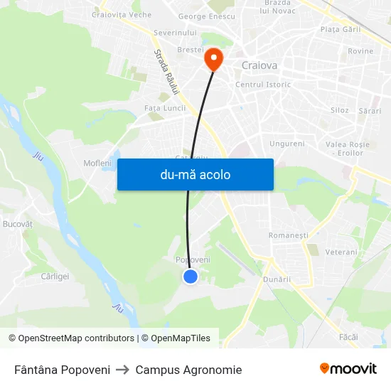 Harta de Fântâna Popoveni către Campus Agronomie