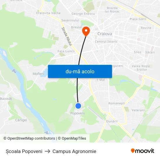 Harta de Școala Popoveni către Campus Agronomie