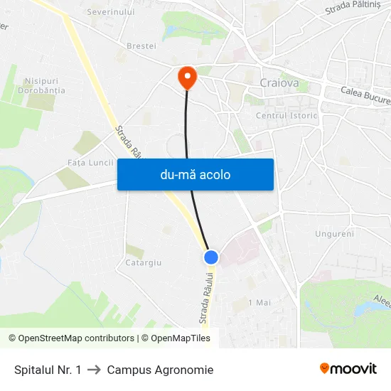 Harta de Spitalul Nr. 1 către Campus Agronomie