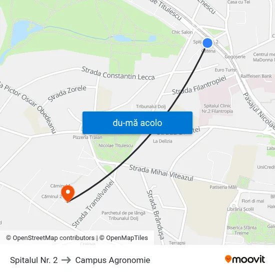 Harta de Spitalul Nr. 2 către Campus Agronomie