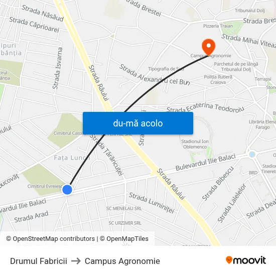 Harta de Drumul Fabricii către Campus Agronomie