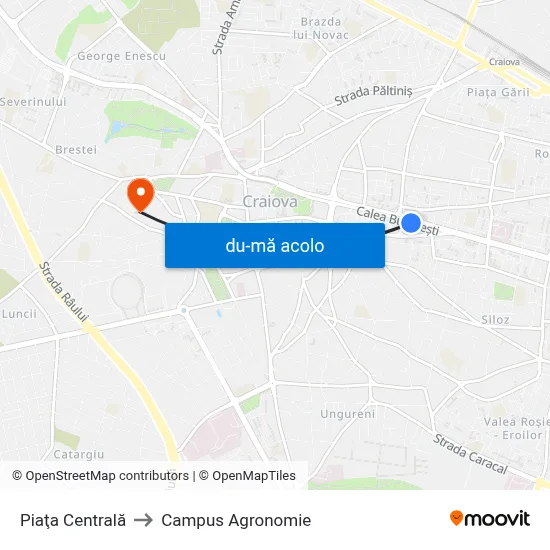 Harta de Piaţa Centrală către Campus Agronomie