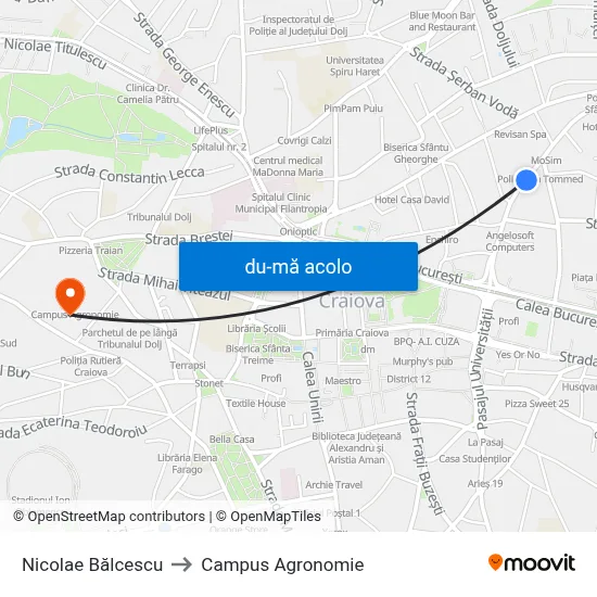 Harta de Nicolae Bălcescu către Campus Agronomie