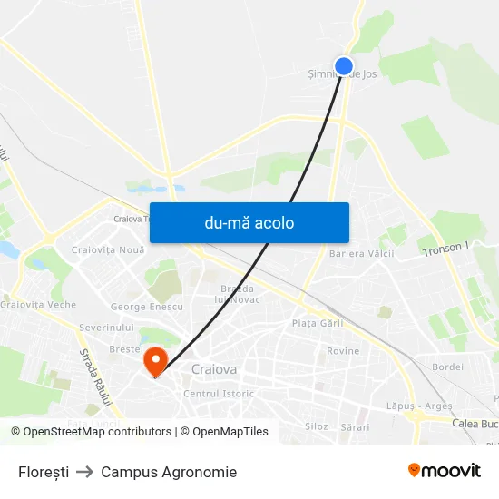 Harta de Florești către Campus Agronomie