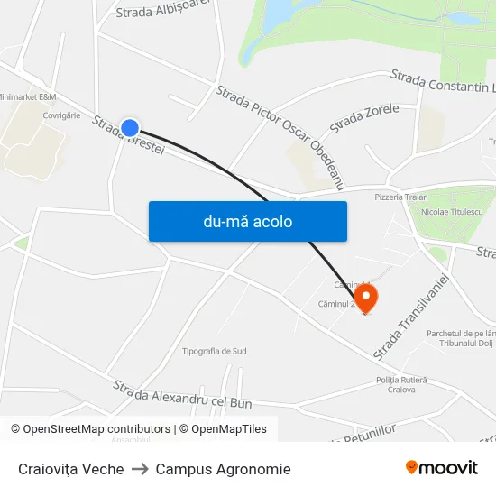 Harta de Craioviţa Veche către Campus Agronomie