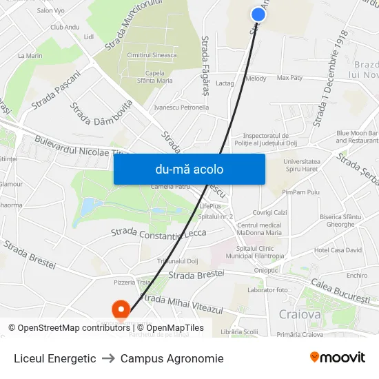 Harta de Liceul Energetic către Campus Agronomie