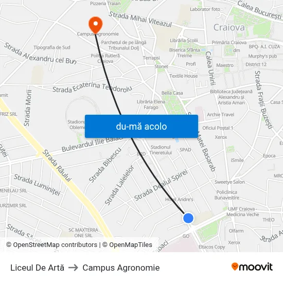 Harta de Liceul De Artă către Campus Agronomie