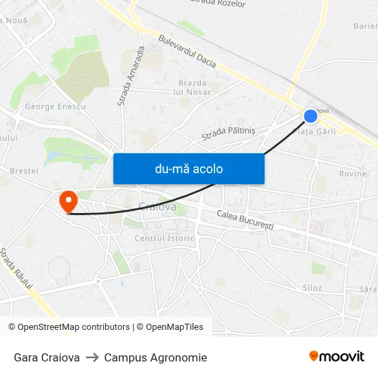 Harta de Gara Craiova către Campus Agronomie