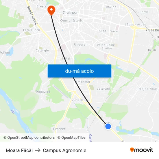Harta de Moara Făcăi către Campus Agronomie