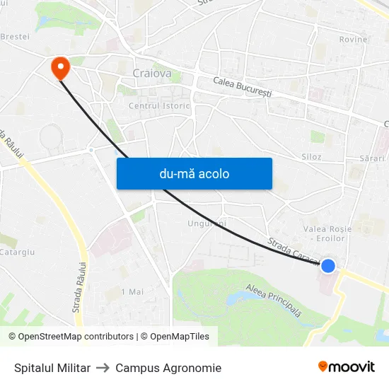 Harta de Spitalul Militar către Campus Agronomie