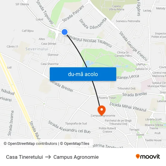 Harta de Casa Tineretului către Campus Agronomie