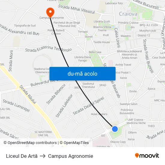 Harta de Liceul De Artă către Campus Agronomie