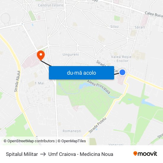 Harta de Spitalul Militar către Umf Craiova - Medicina Noua
