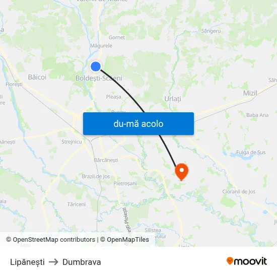 Harta de Lipănești către Dumbrava