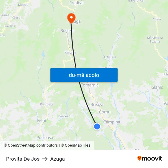 Harta de Provița De Jos către Azuga