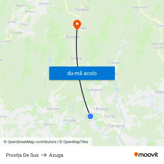 Harta de Provița De Sus către Azuga