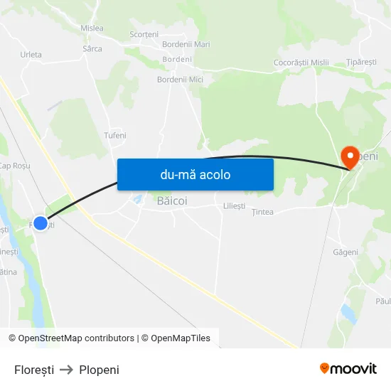 Harta de Florești către Plopeni