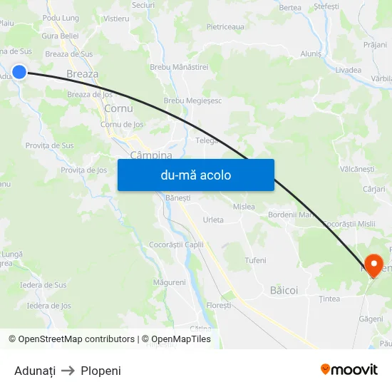 Harta de Adunați către Plopeni