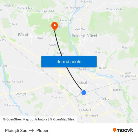 Harta de Ploiești Sud către Plopeni