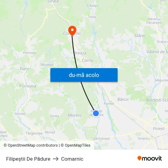 Harta de Filipeștii De Pădure către Comarnic