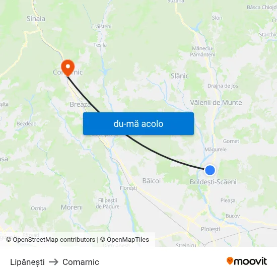 Harta de Lipănești către Comarnic