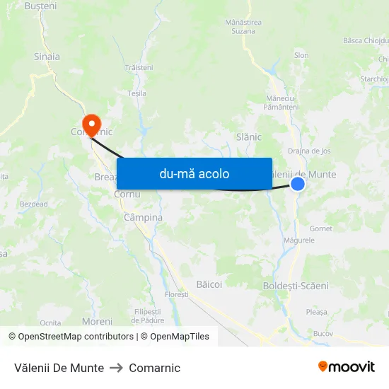 Harta de Vălenii De Munte către Comarnic