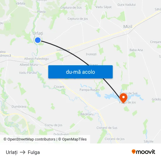 Harta de Urlați către Fulga