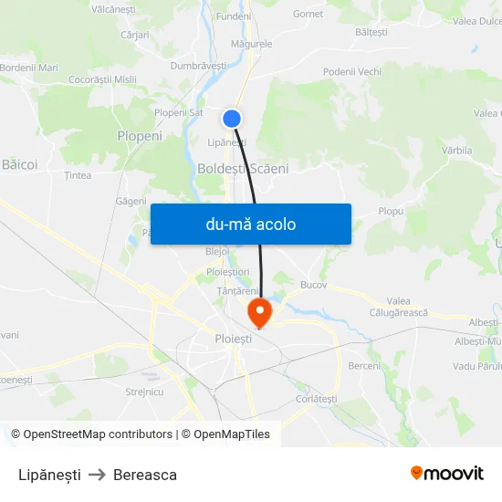 Harta de Lipănești către Bereasca