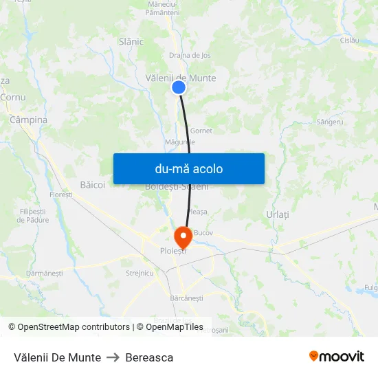 Harta de Vălenii De Munte către Bereasca