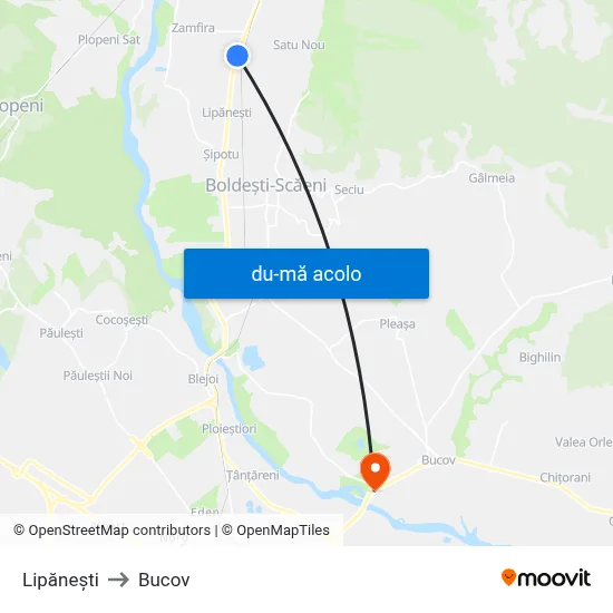 Harta de Lipănești către Bucov