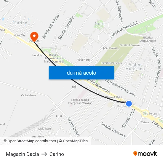 Harta de Magazin Dacia către Carino