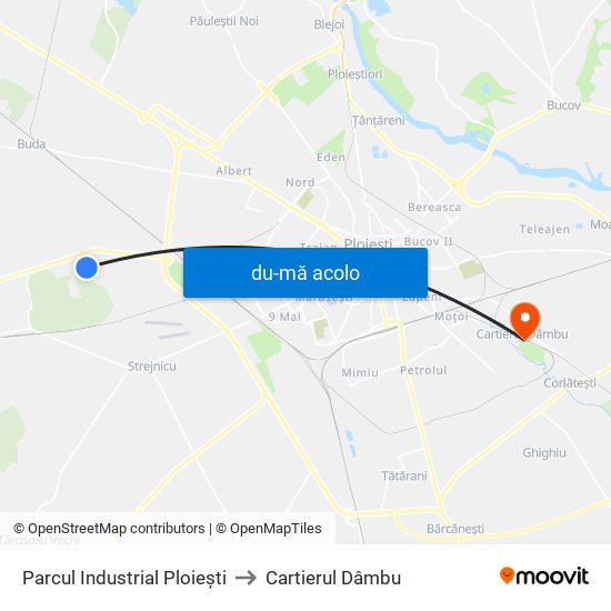 Harta de Parcul Industrial Ploiești către Cartierul Dâmbu