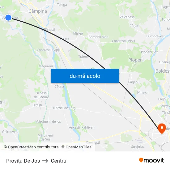 Harta de Provița De Jos către Centru