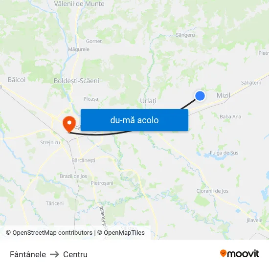 Harta de Fântânele către Centru