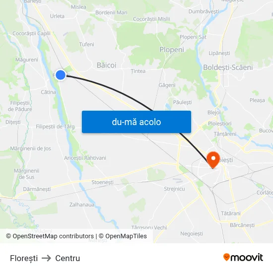 Harta de Florești către Centru