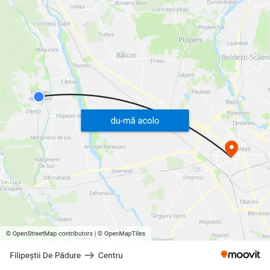 Harta de Filipeștii De Pădure către Centru
