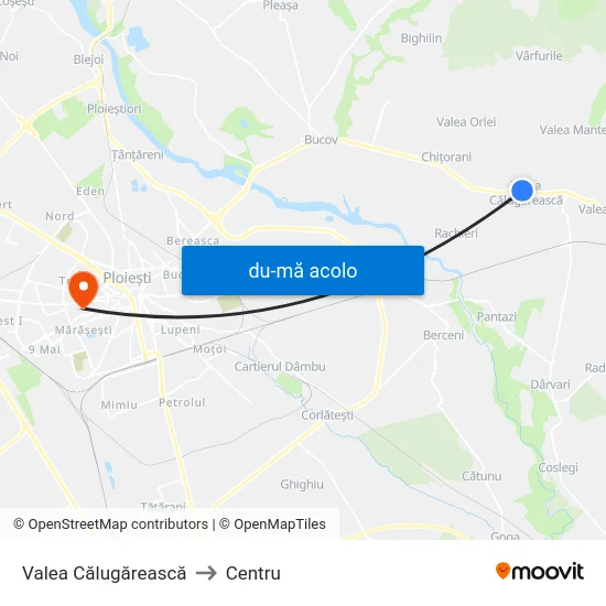 Harta de Valea Călugărească către Centru