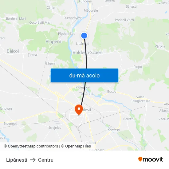 Harta de Lipănești către Centru