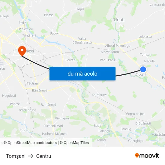 Harta de Tomșani către Centru