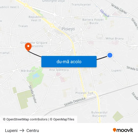 Harta de Lupeni către Centru