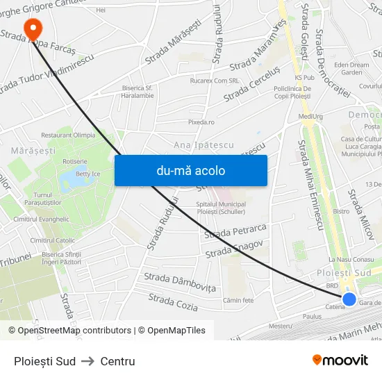 Harta de Ploiești Sud către Centru