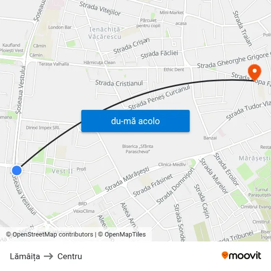 Harta de Lămâița către Centru