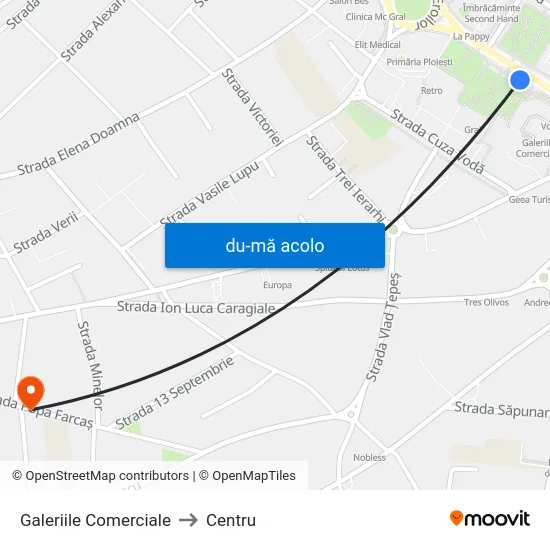 Harta de Galeriile Comerciale către Centru