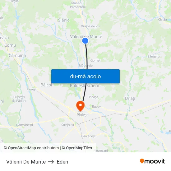 Harta de Vălenii De Munte către Eden