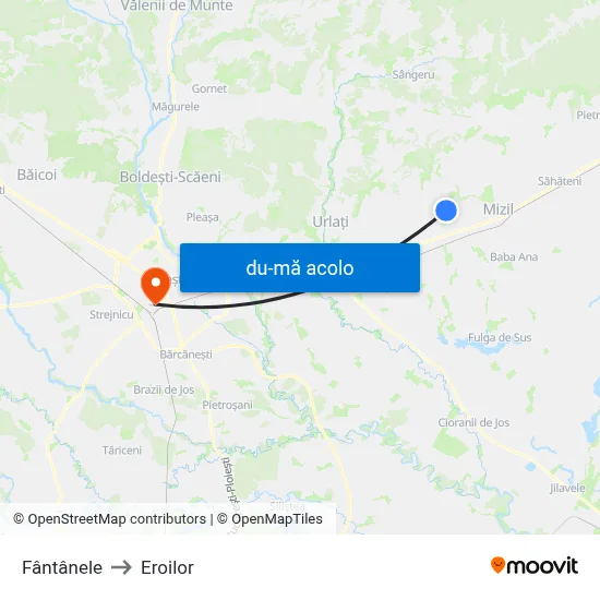 Harta de Fântânele către Eroilor