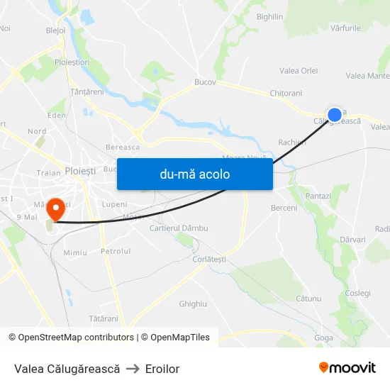 Harta de Valea Călugărească către Eroilor