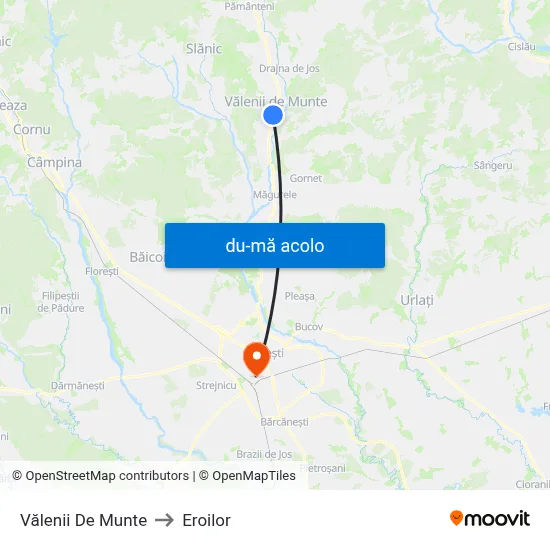 Harta de Vălenii De Munte către Eroilor