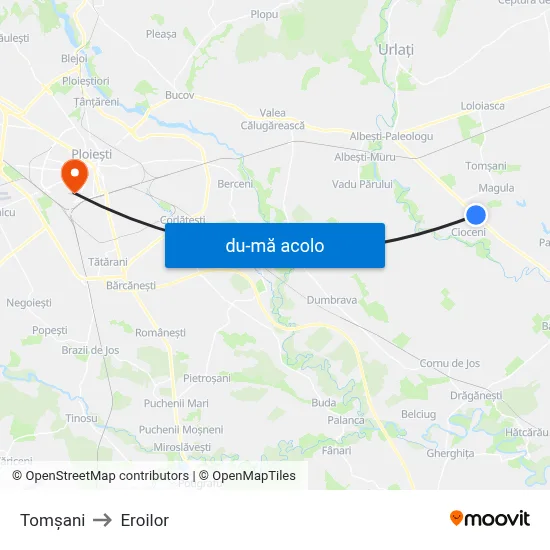 Harta de Tomșani către Eroilor