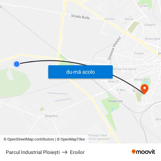 Harta de Parcul Industrial Ploiești către Eroilor